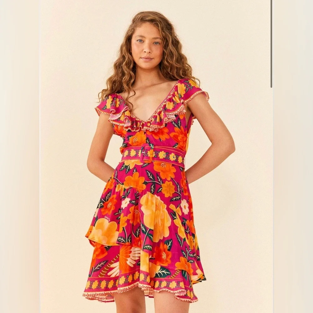 NWT FARM Rio Pink Flowers Tapestry Mini Dress - Picture 2 of 9